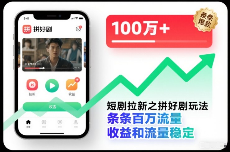 短剧拉新之拼好剧玩法,条条百万流量,收益和流量稳定-界海网创