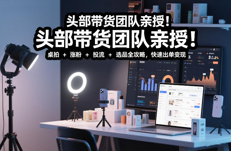 头部带货团队亲授！专业短视频实拍带货课：桌拍+涨粉+投流+选品全攻略，快速出单变现，月入2w+-界海网创