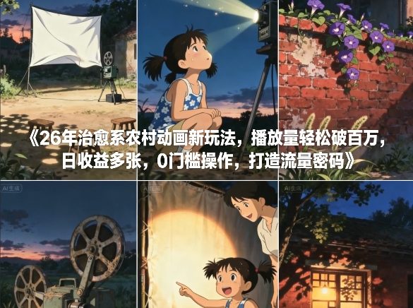 26年治愈系农村动画新玩法,播放量轻松破百万,日收益多张,0门槛操作,打造流量密码-界海网创