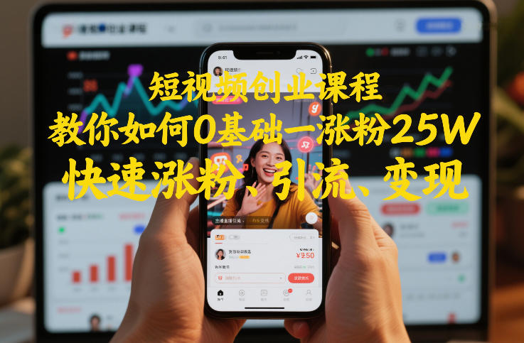 短视频创业课程，教你如何0基础一天涨粉25W，快速涨粉、引流、变现-界海网创